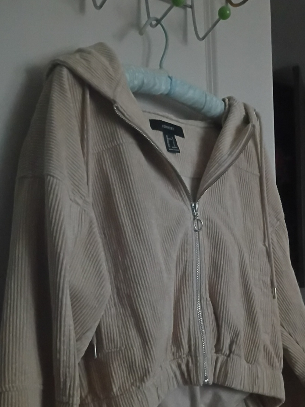 Forever 21 Beige Corduroy Zip-Up Hoodie Jacket